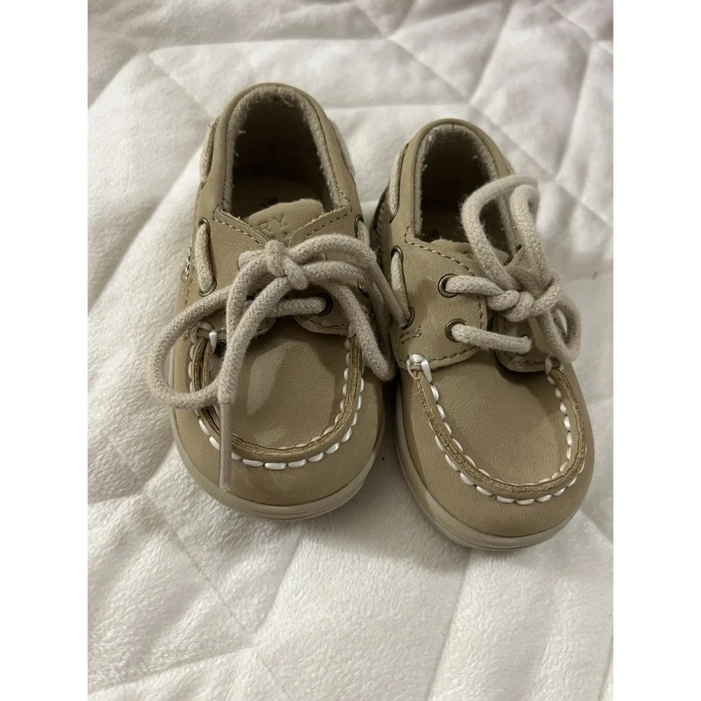 Sperry Top Sider infant 2 M Intrepid Crib Oat Linen Lace‎ Up Boat Shoes